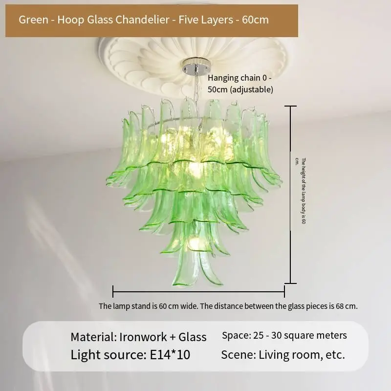 Modern French Villa Home Banquet Hall Fixture Pendant Lamp Glass Adjustable Height Home Bedroom Hotel Iron LED Chandelie — view 6