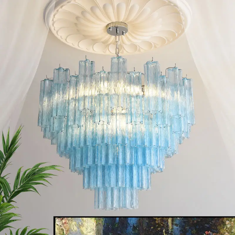 Luxury French Modern Home Room Decor Iron Glass LED Chandelier Light Adjustable Height Villa Livingroom Hotel Pendant La — view 1