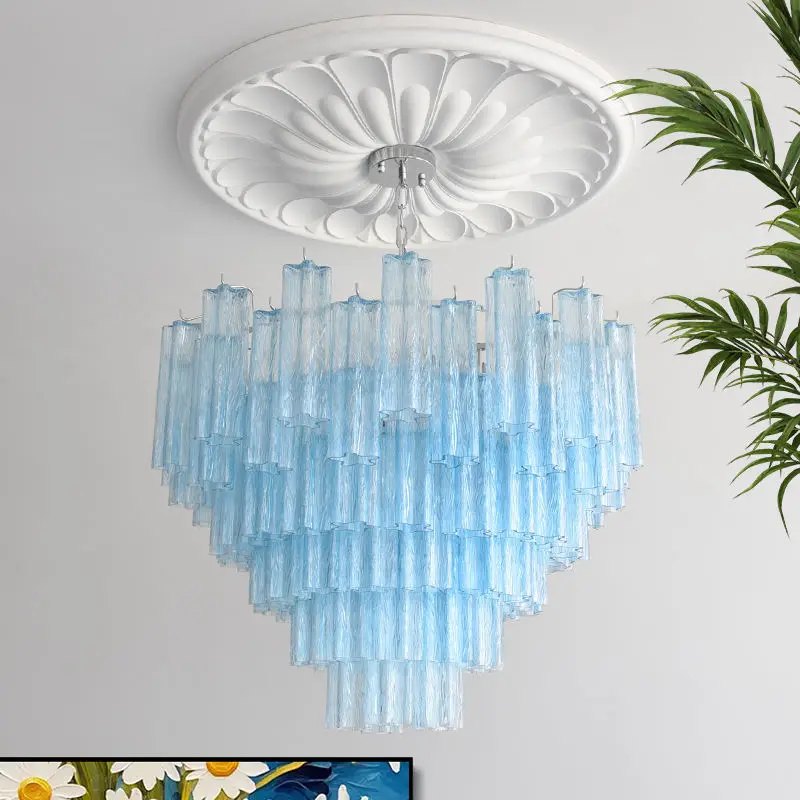 Luxury French Modern Home Room Decor Iron Glass LED Chandelier Light Adjustable Height Villa Livingroom Hotel Pendant La — view 2