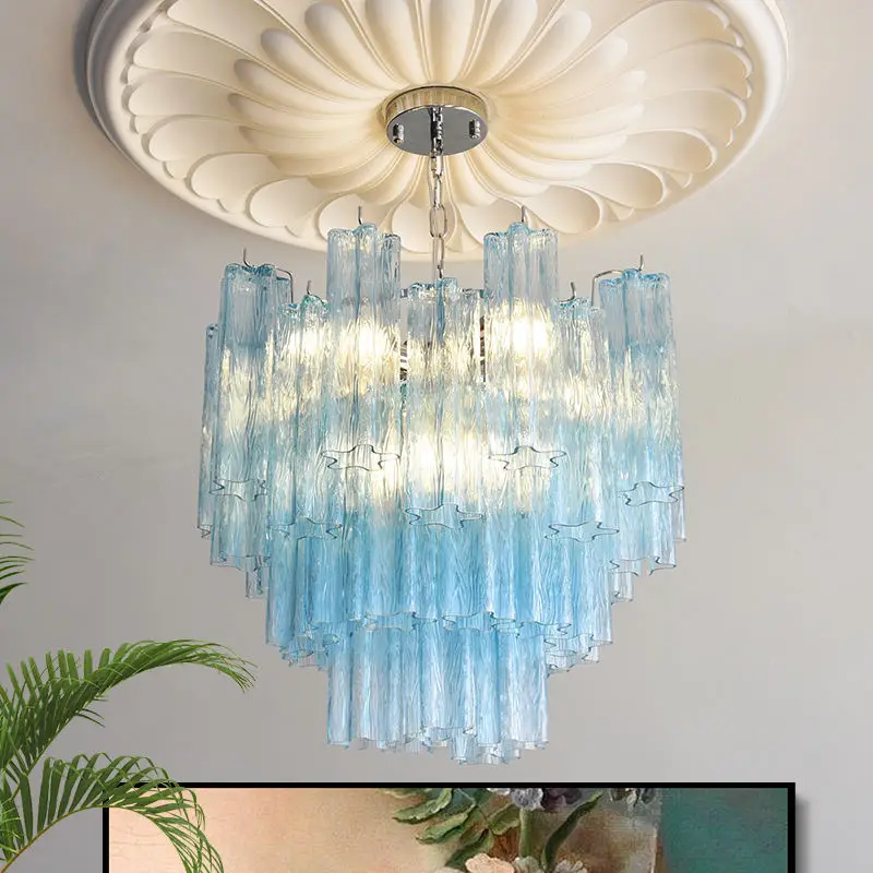 Luxury French Modern Home Room Decor Iron Glass LED Chandelier Light Adjustable Height Villa Livingroom Hotel Pendant La — view 3