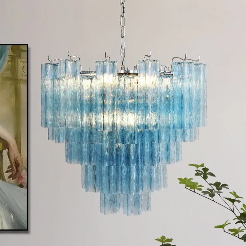 Luxury French Modern Home Room Decor Iron Glass LED Chandelier Light Adjustable Height Villa Livingroom Hotel Pendant La — view 5