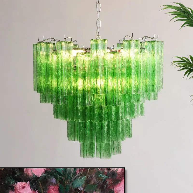 Modern French Villa Home Banquet Hall Fixture Pendant Lamp Adjustable Height Home Bedroom Hotel Iron Glass LED Chandelie — view 2