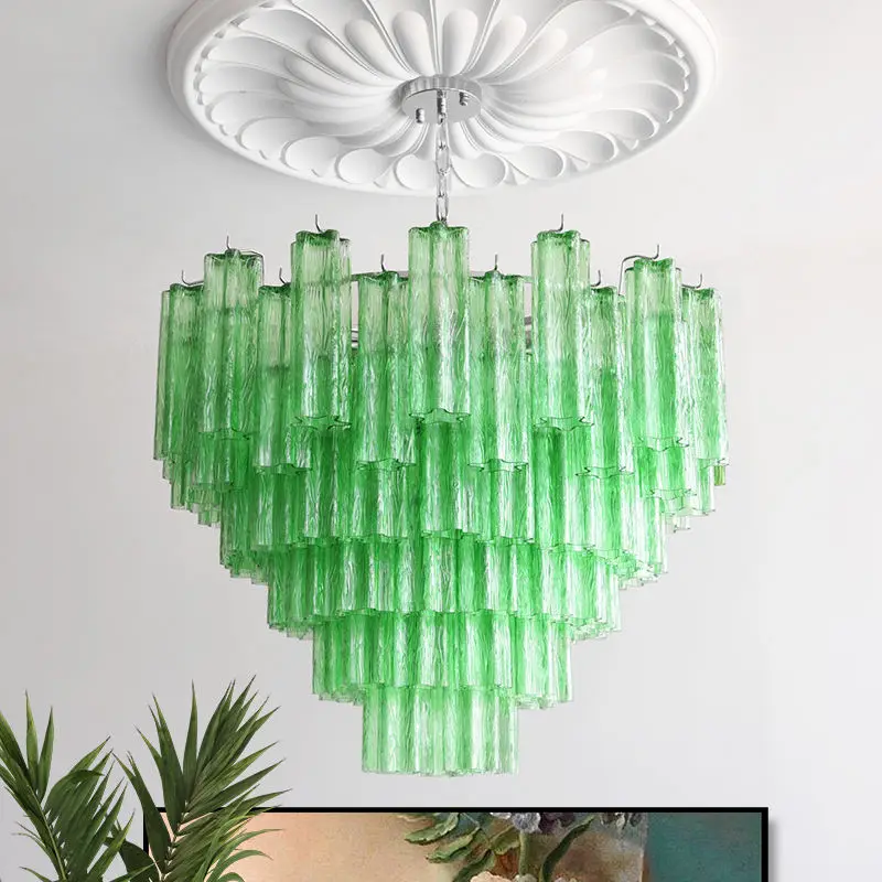 Modern French Villa Home Banquet Hall Fixture Pendant Lamp Adjustable Height Home Bedroom Hotel Iron Glass LED Chandelie — view 3
