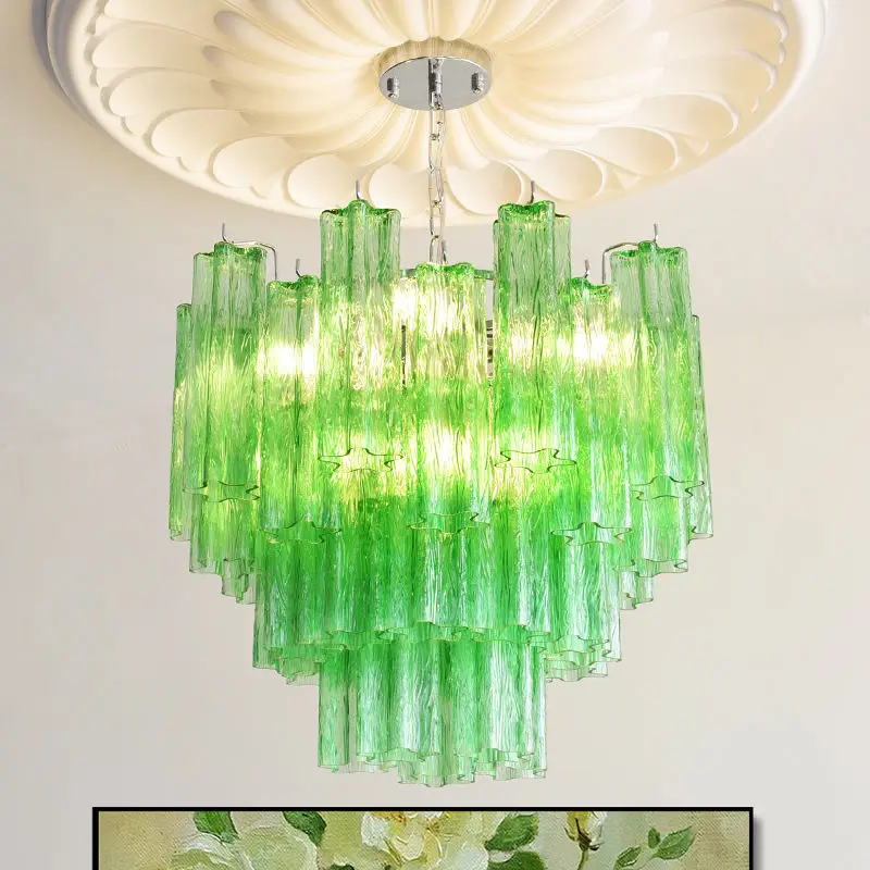 Modern French Villa Home Banquet Hall Fixture Pendant Lamp Adjustable Height Home Bedroom Hotel Iron Glass LED Chandelie — view 5