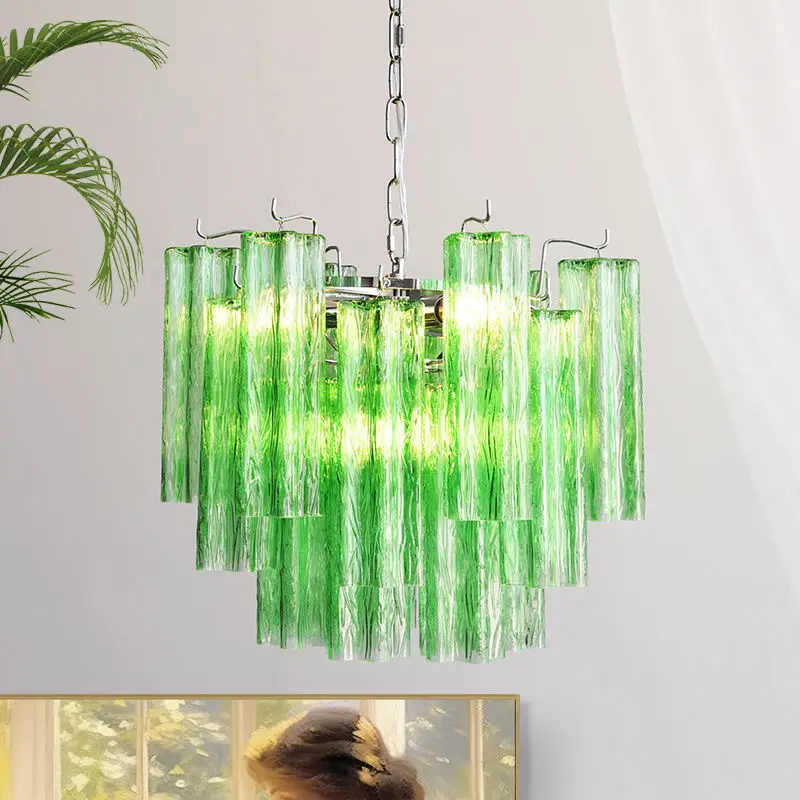 Modern French Villa Home Banquet Hall Fixture Pendant Lamp Adjustable Height Home Bedroom Hotel Iron Glass LED Chandelie — view 6