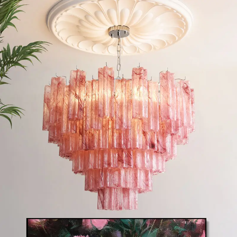Luxury French Modern Villa Home Fixture Pendant Lamp Iron Glass LED Adjustable Height Home Bedroom Hotel Chandelier Ligh — view 1
