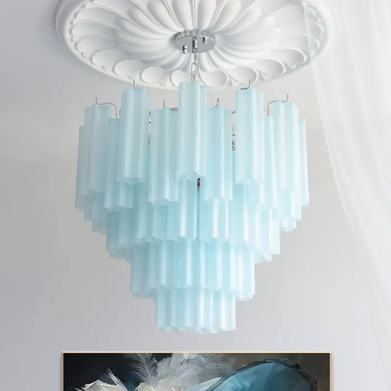 Luxury French Modern Living Room Iron Glass LED Chandelier Lamp with Adjustable Height Home Bedroom Hotel Ceiling Pendan — view 2