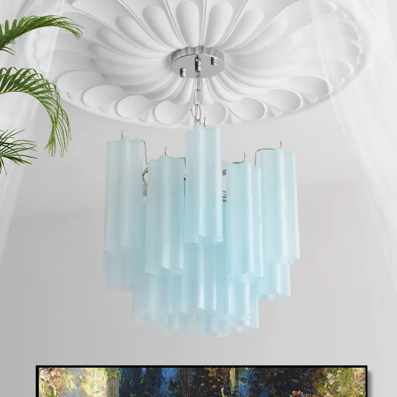Luxury French Modern Living Room Iron Glass LED Chandelier Lamp with Adjustable Height Home Bedroom Hotel Ceiling Pendan — view 5
