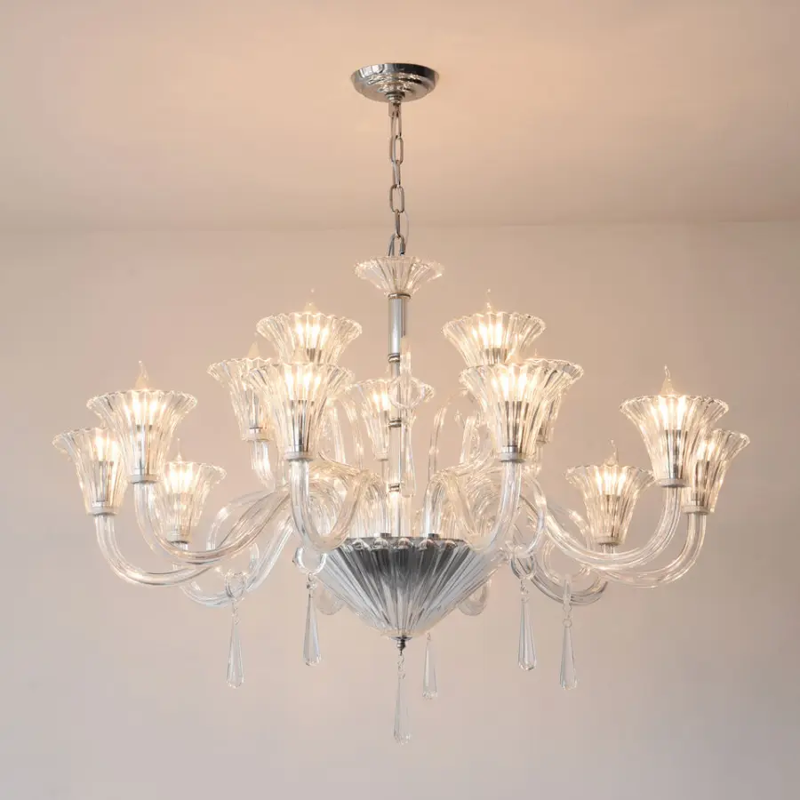 French Home Luxury Iron Glass LED AC Chandelier Light Ceiling Mounted Adjustable Height Pendant Lamp for Bedroom Living — view 1
