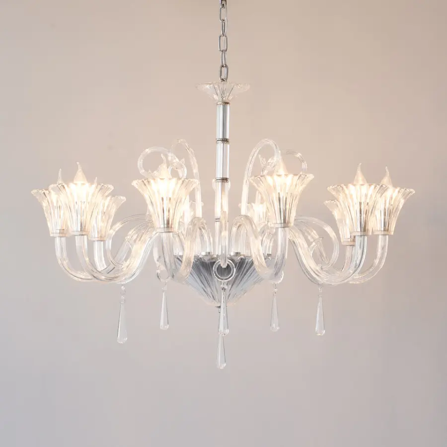 French Home Luxury Iron Glass LED AC Chandelier Light Ceiling Mounted Adjustable Height Pendant Lamp for Bedroom Living — view 2