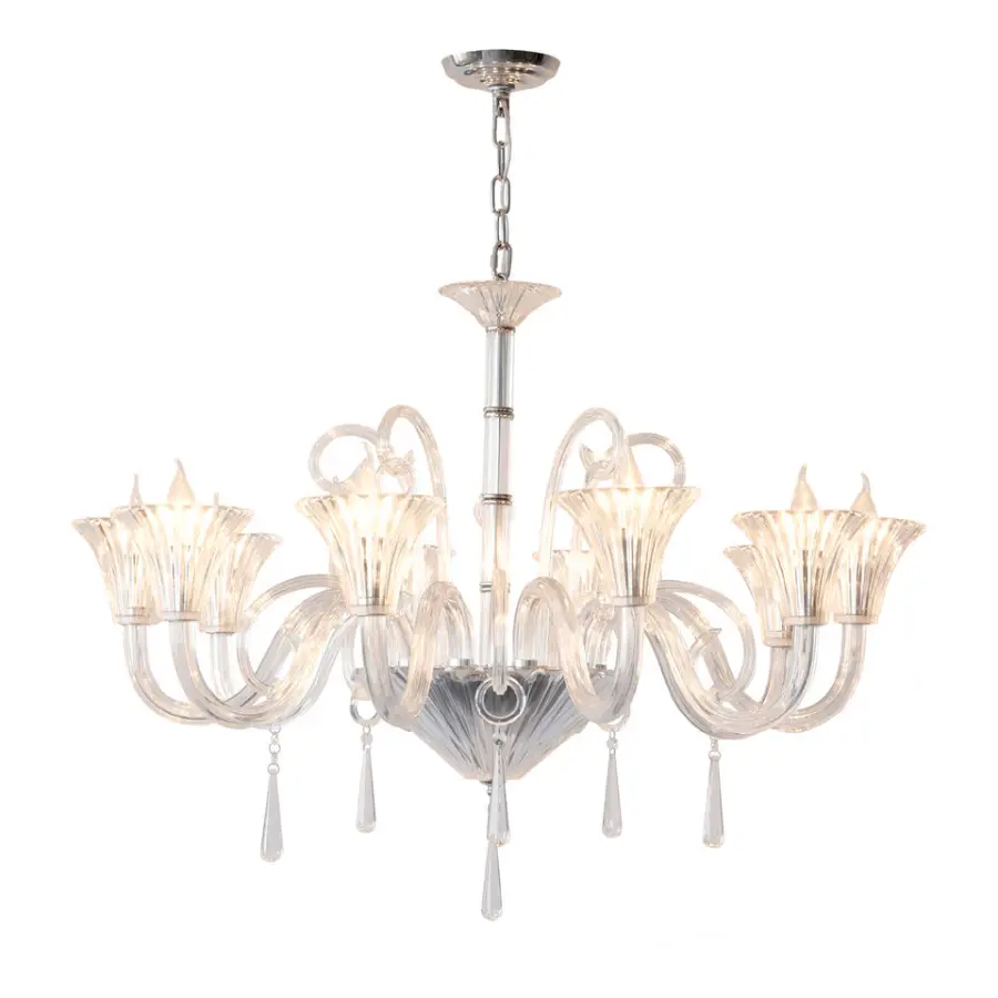 French Home Luxury Iron Glass LED AC Chandelier Light Ceiling Mounted Adjustable Height Pendant Lamp for Bedroom Living — view 3