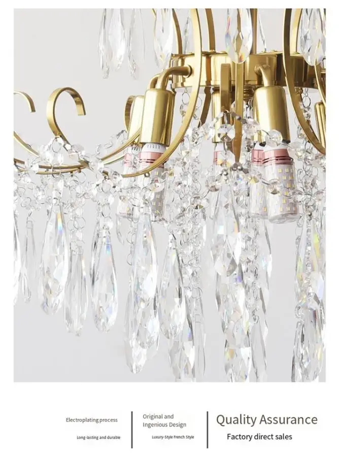 French Middle Home Livingroom Bedroom Pendant Light Wedding Banquet Hall Iron Crystal LED Dimmable Ceiling Chandelier La — view 2