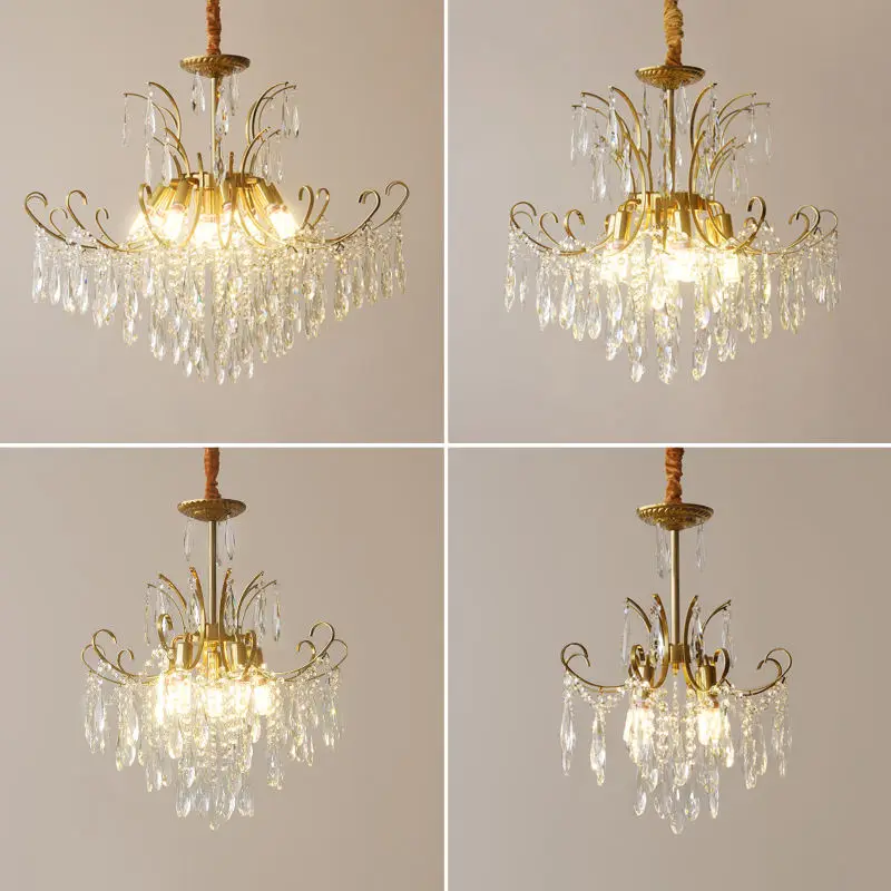 French Middle Home Livingroom Bedroom Pendant Light Wedding Banquet Hall Iron Crystal LED Dimmable Ceiling Chandelier La — view 4