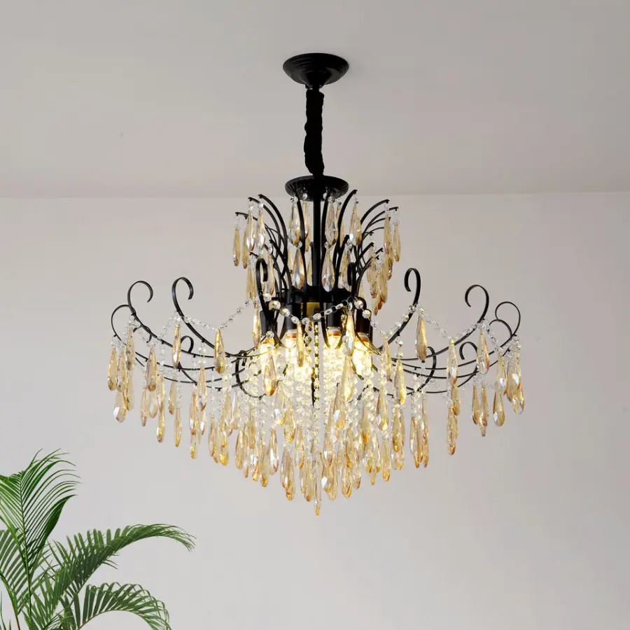 Luxury French Home Villa Crystal Ceiling Chandelier Lamp LED Livingroom Bedroom Wedding Banquet Hall Decor Middle Pendan — view 1