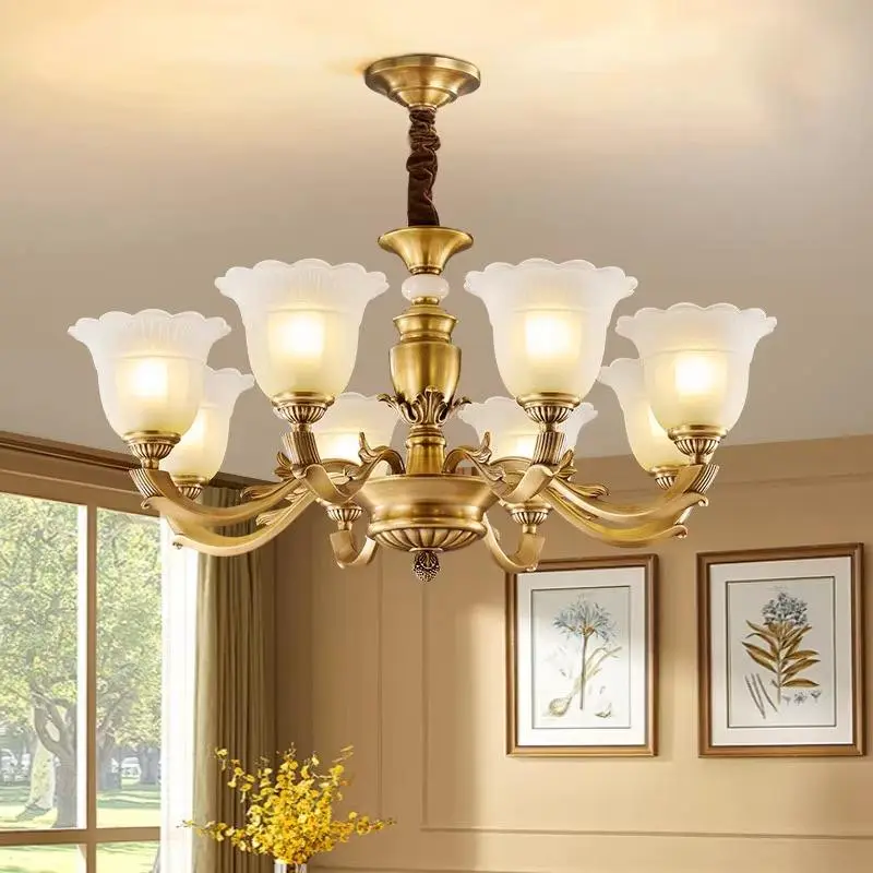 American Vintage Dining Copper Luxury Wedding Chandelier Light for Hotel Hall Villa Restaurant Livingroom Hanging Pendan — view 1