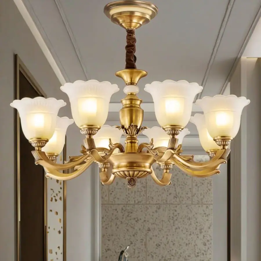 American Vintage Dining Copper Luxury Wedding Chandelier Light for Hotel Hall Villa Restaurant Livingroom Hanging Pendan — view 4