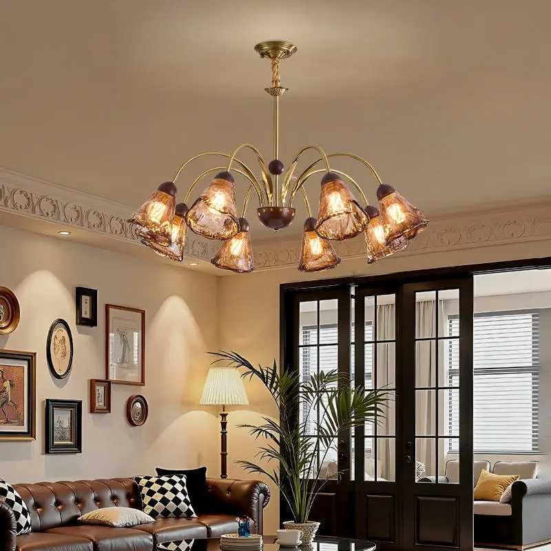 American Retro Style Living Room Decor Chandelier Lamp Hall Main Pendant Light High-End E27 LED Adjustable Height Dining — view 1
