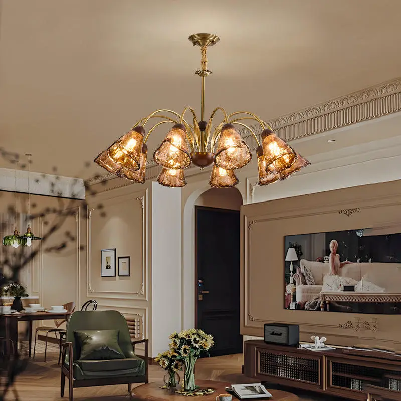 American Retro Style Living Room Decor Chandelier Lamp Hall Main Pendant Light High-End E27 LED Adjustable Height Dining — view 2