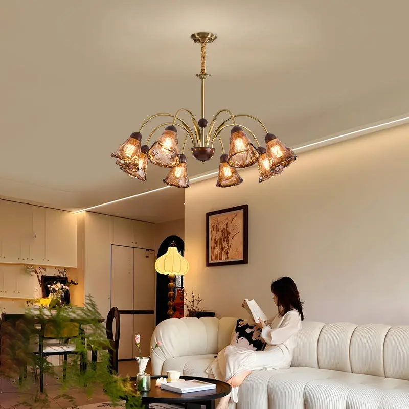 American Retro Style Living Room Decor Chandelier Lamp Hall Main Pendant Light High-End E27 LED Adjustable Height Dining — view 4