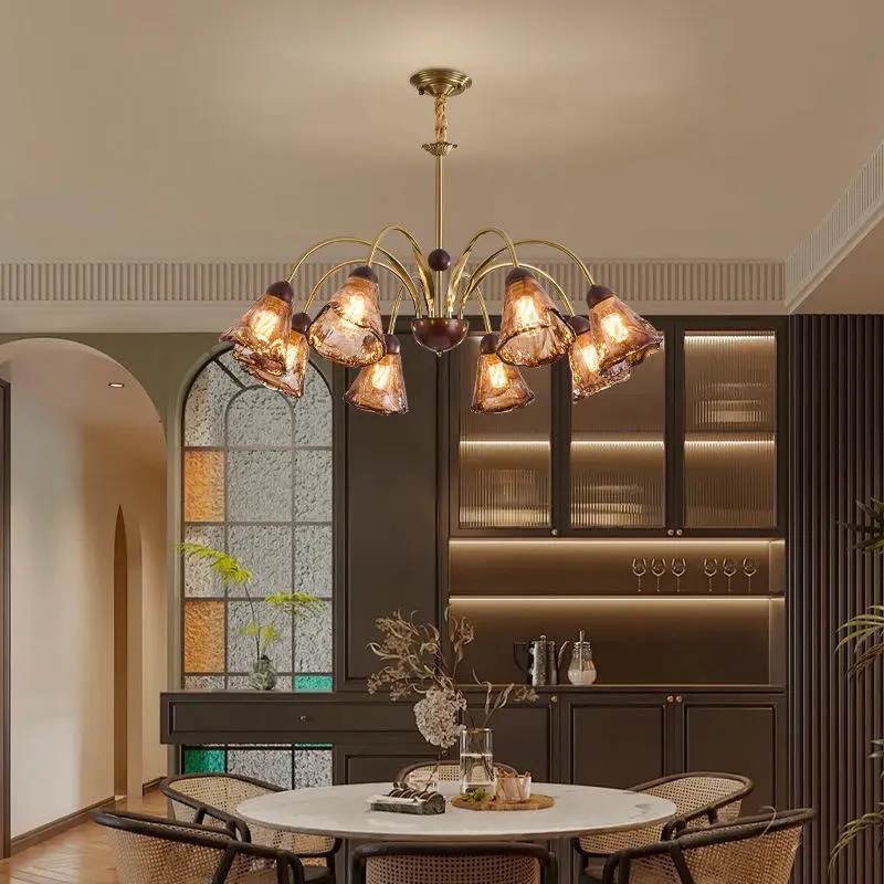 American Retro Style Living Room Decor Chandelier Lamp Hall Main Pendant Light High-End E27 LED Adjustable Height Dining — view 5