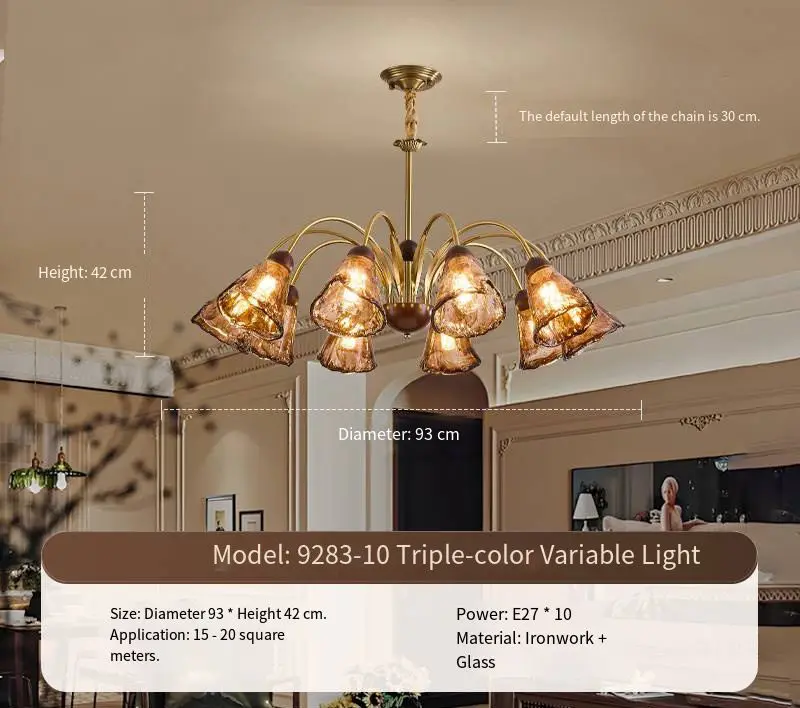 American Retro Style Living Room Decor Chandelier Lamp Hall Main Pendant Light High-End E27 LED Adjustable Height Dining — view 6