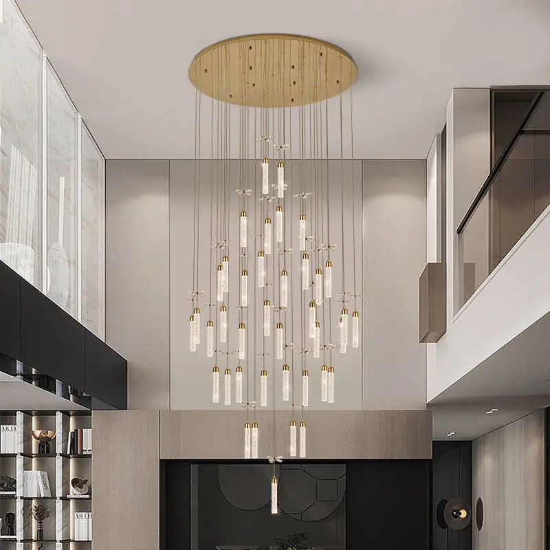 Large Luxury K9 Crystal LED Chandelier Square Pendant Lamp Remote Control for Villa Banquet Staircase Hotel Lobby Rotati — view 1