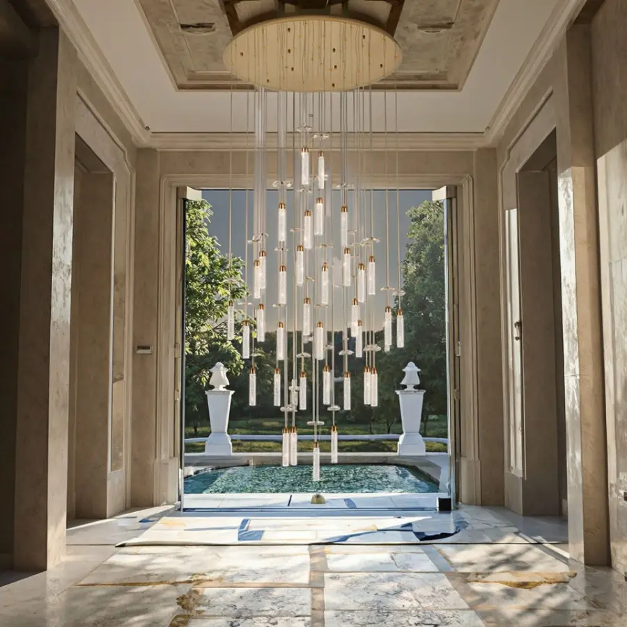 Large Luxury K9 Crystal LED Chandelier Square Pendant Lamp Remote Control for Villa Banquet Staircase Hotel Lobby Rotati — view 5