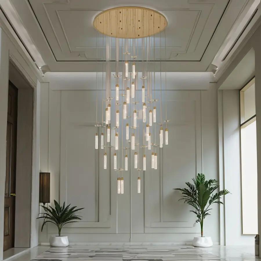 Large Luxury K9 Crystal LED Chandelier Square Pendant Lamp Remote Control for Villa Banquet Staircase Hotel Lobby Rotati — view 6