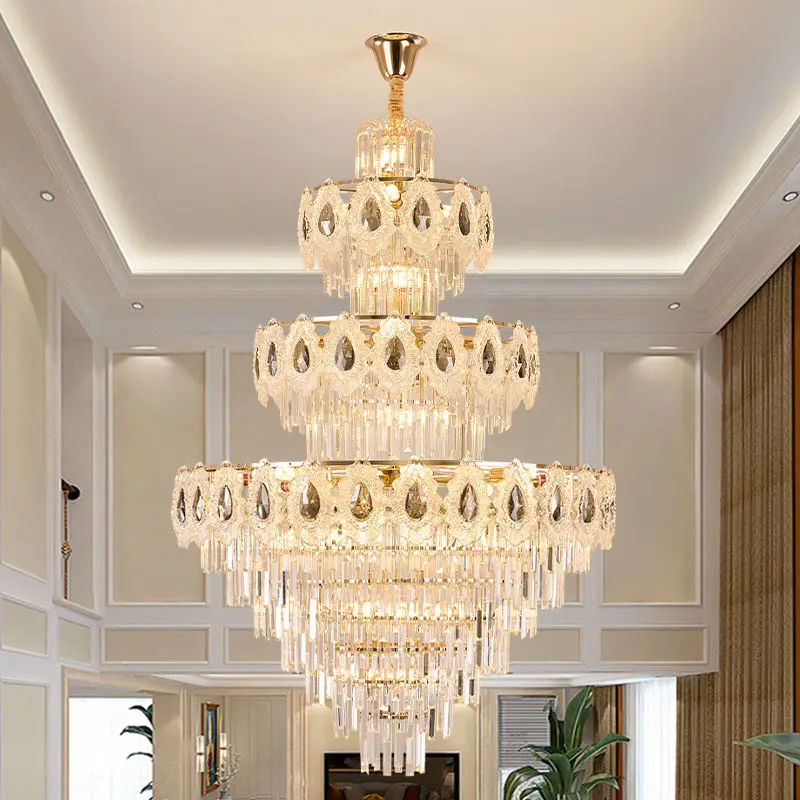 Modern Large Gold K9 Crystal Chandelier Lamp Luxury Villa Banquet Pendant Light for Wedding Hotel Home Hall Hanging Ligh — view 1