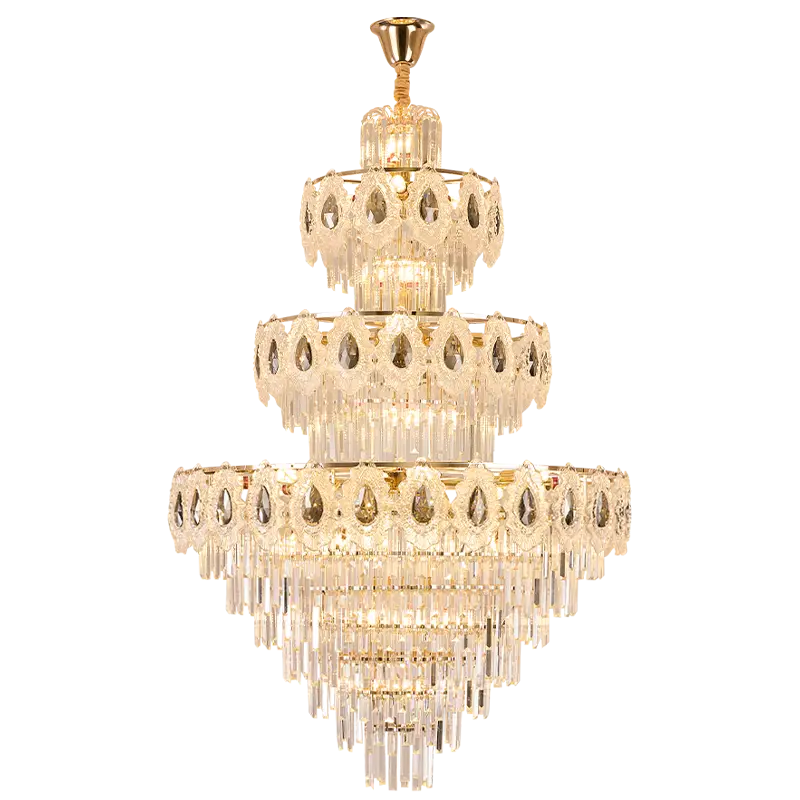 Modern Large Gold K9 Crystal Chandelier Lamp Luxury Villa Banquet Pendant Light for Wedding Hotel Home Hall Hanging Ligh — view 2