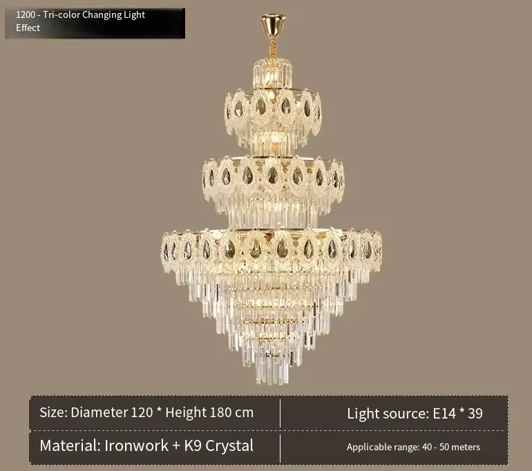 Modern Large Gold K9 Crystal Chandelier Lamp Luxury Villa Banquet Pendant Light for Wedding Hotel Home Hall Hanging Ligh — view 3