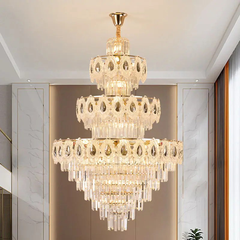 Modern Large Gold K9 Crystal Chandelier Lamp Luxury Villa Banquet Pendant Light for Wedding Hotel Home Hall Hanging Ligh — view 5