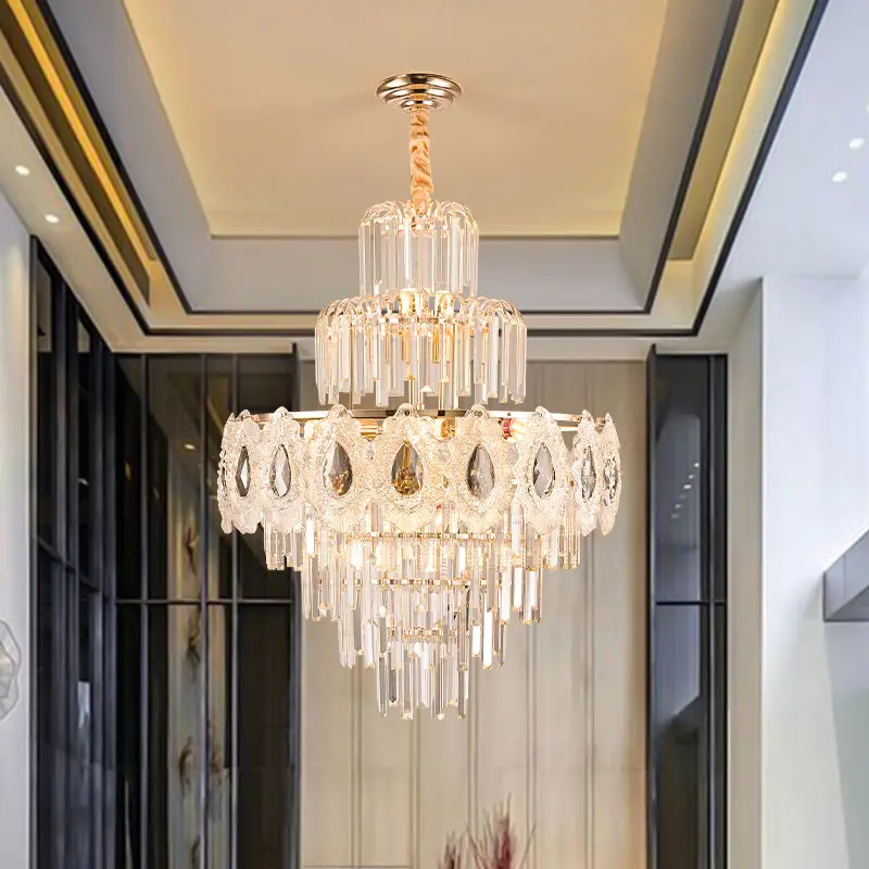 Modern Large Gold K9 Crystal Chandelier Lamp Luxury Villa Banquet Pendant Light for Wedding Hotel Home Hall Hanging Ligh — view 6