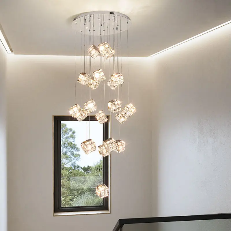 Luxury Led Villa Staircase Large Duplex Crystal Banquet Chandelier Lamp for Whole House Hotel Lobby bar Pendant Lamp — view 1