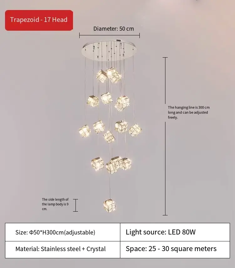 Luxury Led Villa Staircase Large Duplex Crystal Banquet Chandelier Lamp for Whole House Hotel Lobby bar Pendant Lamp — view 3