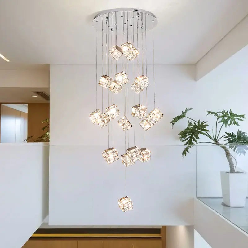 Luxury Led Villa Staircase Large Duplex Crystal Banquet Chandelier Lamp for Whole House Hotel Lobby bar Pendant Lamp — view 5