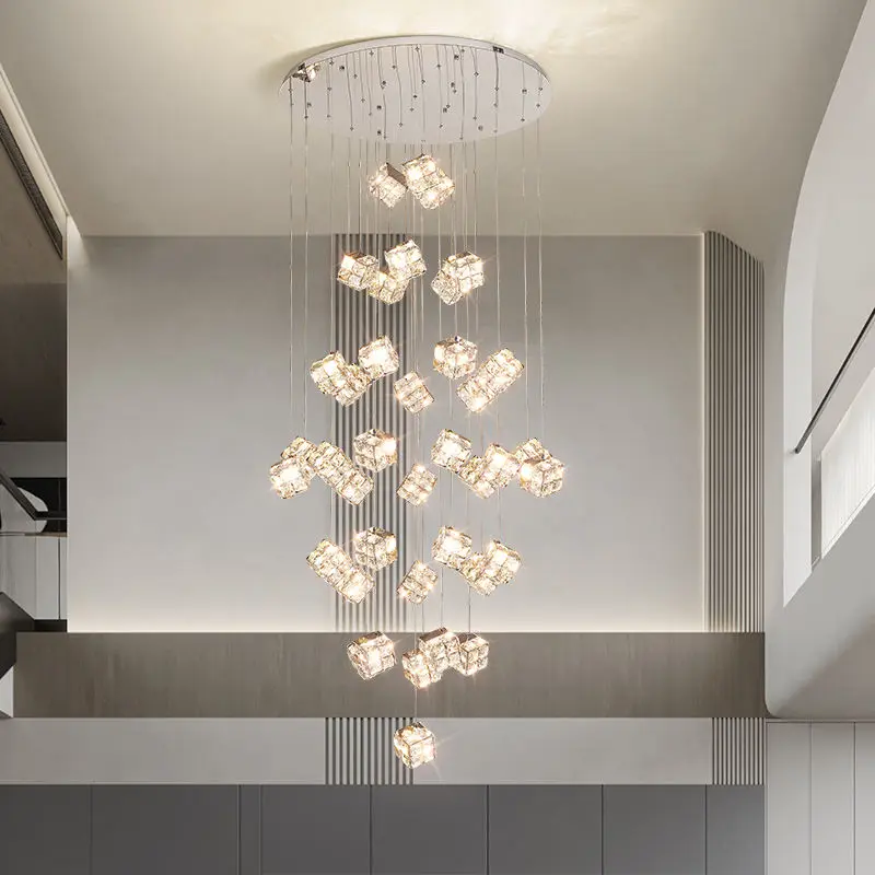 Luxury Led Villa Staircase Large Duplex Crystal Banquet Chandelier Lamp for Whole House Hotel Lobby bar Pendant Lamp — view 6