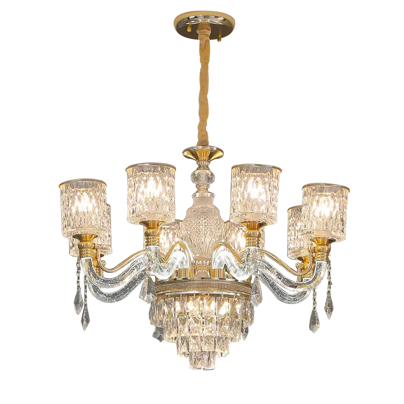 Modern European-Style Luxury Gold Crystal Dining Wedding Chandelier LED Pendant Lighting Adjustable Height Hanging Dimma — view 2