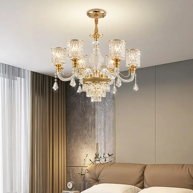 Modern European-Style Luxury Gold Crystal Dining Wedding Chandelier LED Pendant Lighting Adjustable Height Hanging Dimma — view 3