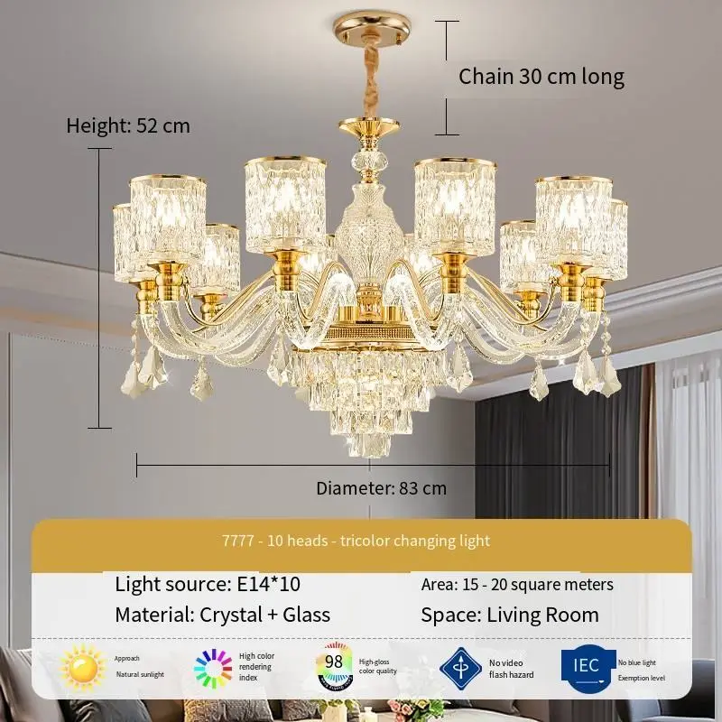 Modern European-Style Luxury Gold Crystal Dining Wedding Chandelier LED Pendant Lighting Adjustable Height Hanging Dimma — view 4