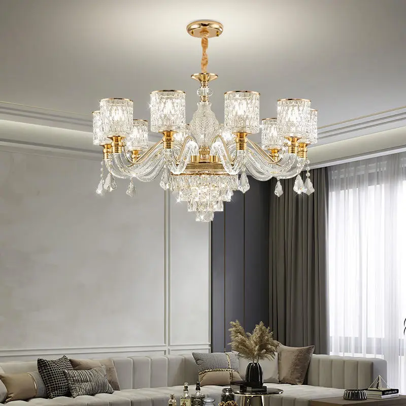 Modern European-Style Luxury Gold Crystal Dining Wedding Chandelier LED Pendant Lighting Adjustable Height Hanging Dimma — view 5