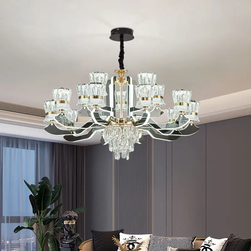 Modern Nordic Style Adjustable Height LED Crystal Lamp for Luxury Ceiling Home Decor Living Room Hotel Project Installat — view 2
