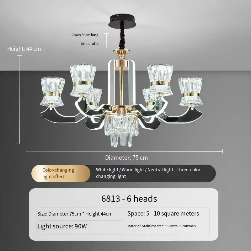 Modern Nordic Style Adjustable Height LED Crystal Lamp for Luxury Ceiling Home Decor Living Room Hotel Project Installat — view 3
