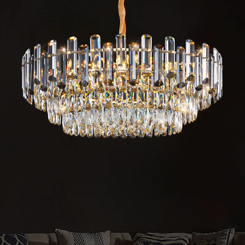 Luxury Gold Villa Crystal Chandelier Light for Living Room Bedroom Hotel Pendant Lamp Hanging Lighting Adjustable Height — view 1