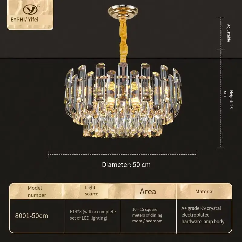 Luxury Gold Villa Crystal Chandelier Light for Living Room Bedroom Hotel Pendant Lamp Hanging Lighting Adjustable Height — view 3