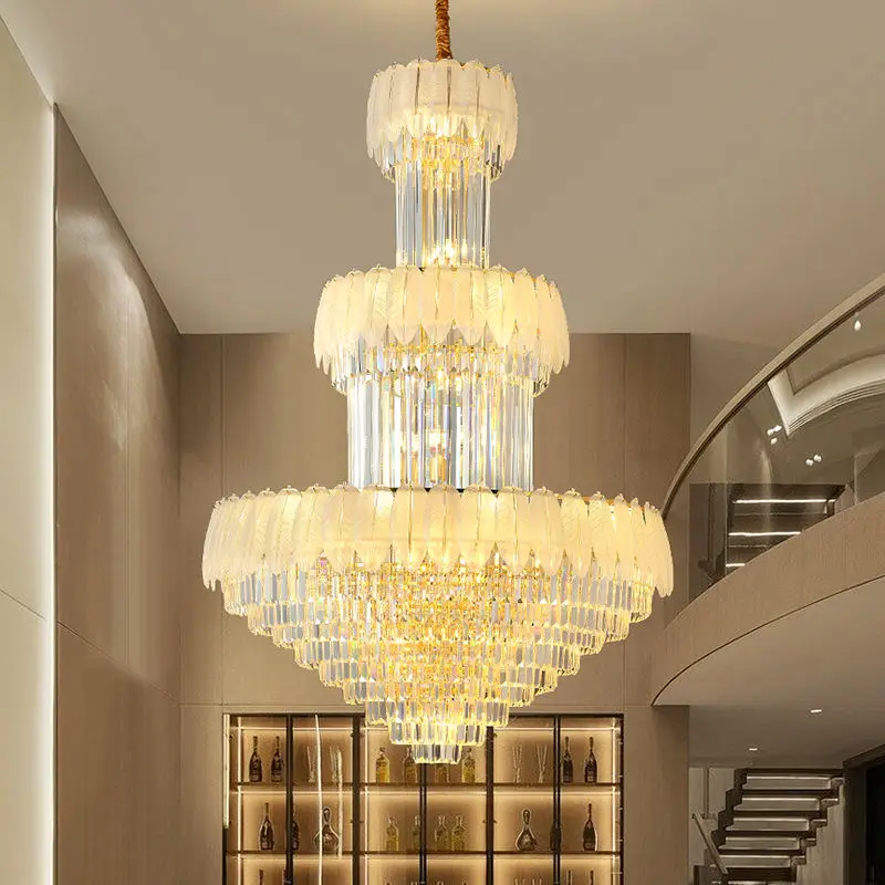Villa Stair Luxury Crystal Large Hardware Chandelier Lamp LED Home Hotel Fixture Banquet Hall Ceiling Pendant Light Adju — view 1