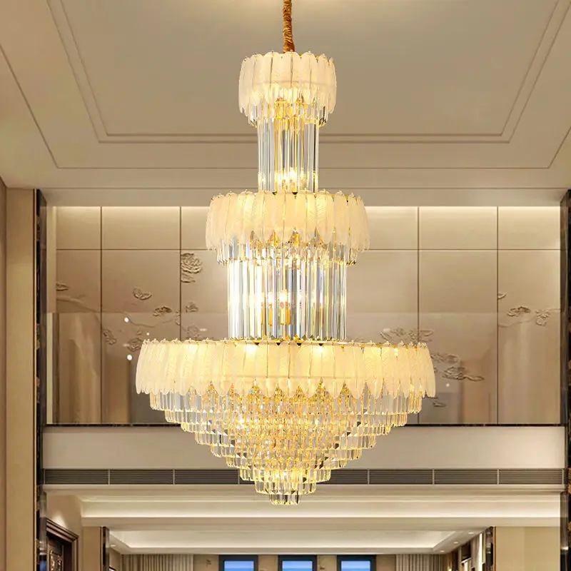 Villa Stair Luxury Crystal Large Hardware Chandelier Lamp LED Home Hotel Fixture Banquet Hall Ceiling Pendant Light Adju — view 2