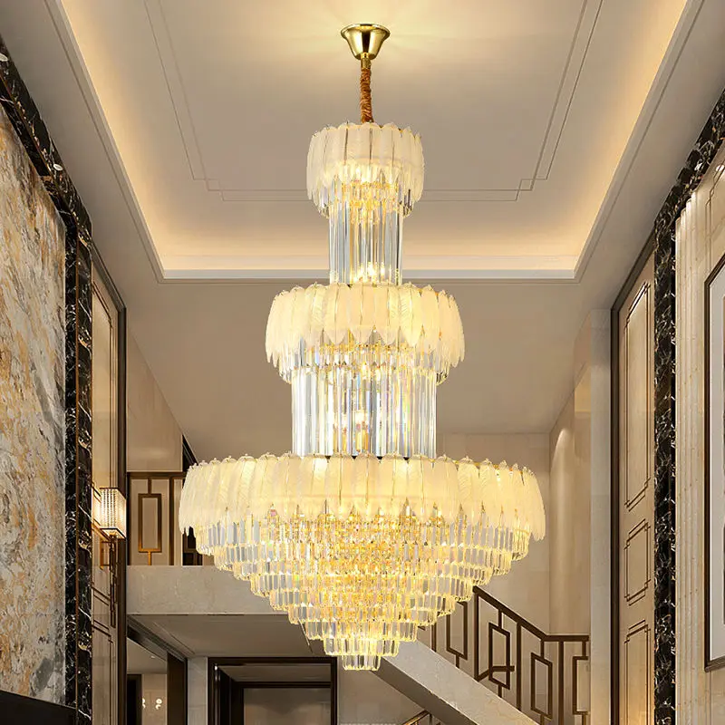 Villa Stair Luxury Crystal Large Hardware Chandelier Lamp LED Home Hotel Fixture Banquet Hall Ceiling Pendant Light Adju — view 6