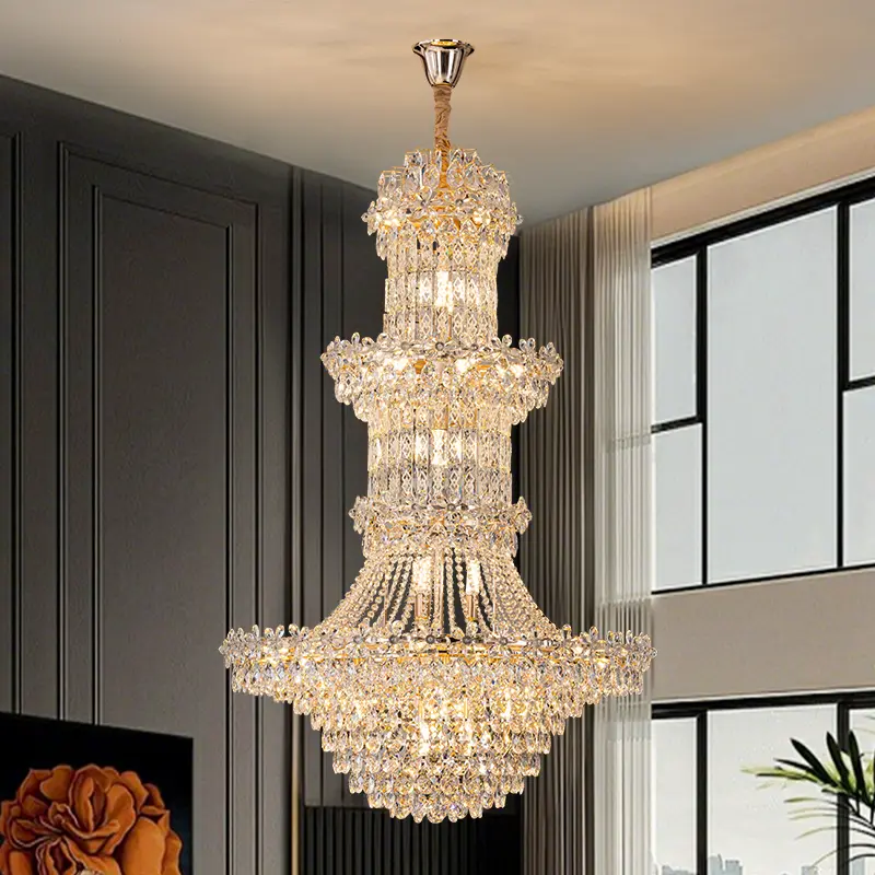 Luxury Villa Stair Crystal Long Adjustable Height Large Chandelier LED Home Hotel Decor Banquet Hall Ceiling Pendant Lig — view 1