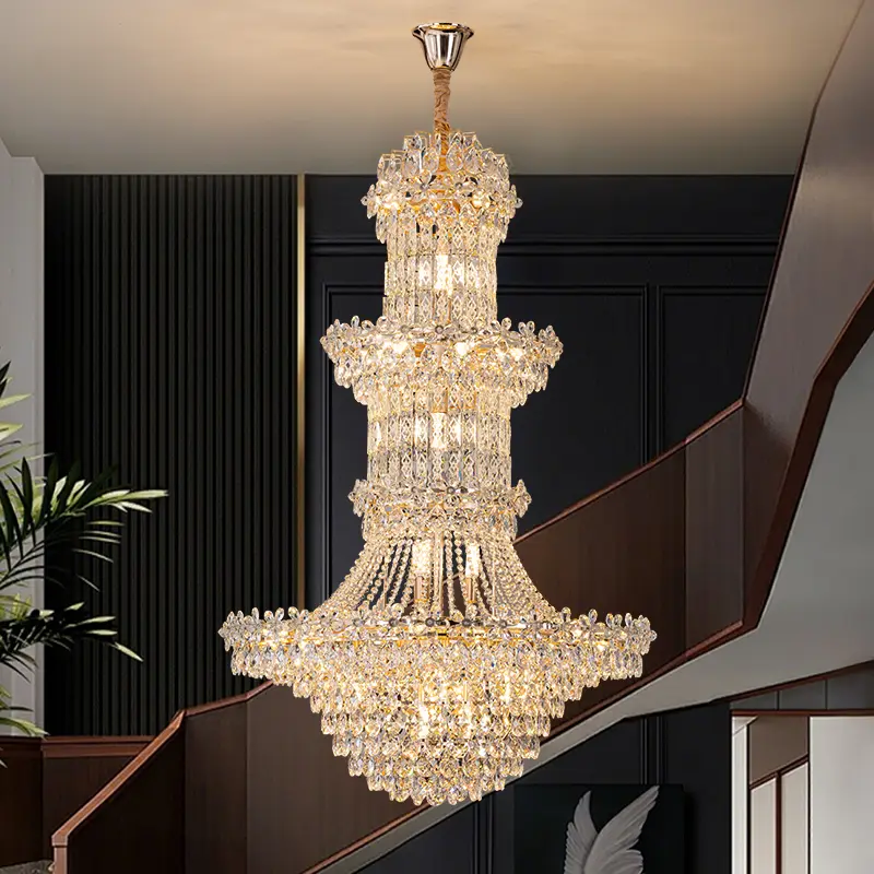 Luxury Villa Stair Crystal Long Adjustable Height Large Chandelier LED Home Hotel Decor Banquet Hall Ceiling Pendant Lig — view 2